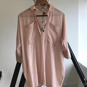 Soft pink oversized silk shirt
